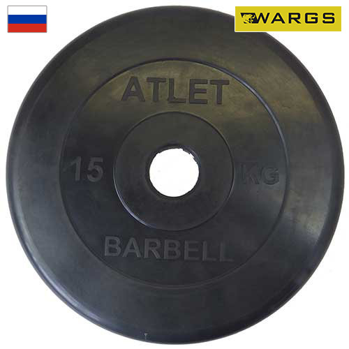 Диск обрезиненный d51мм MB Barbell WARGS AT 15кг черный MB-WARGS ATB51-15