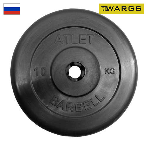 Диск обрезиненный d31мм MB Barbell WARGS AT 10кг черный MB-WARGS ATB31-10