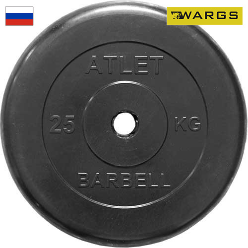 Диск обрезиненный d31мм MB Barbell WARGS AT 25кг черный MB-WARGS ATB31-25