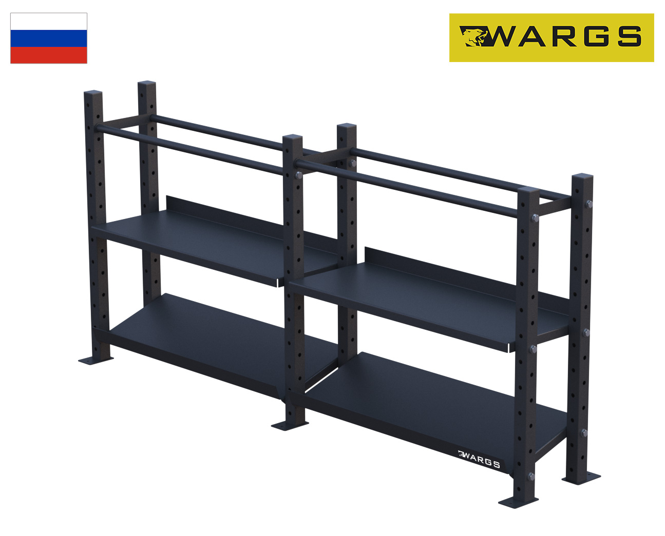 Модульный стеллаж WARGS SP для гантелей, гирь и медболов 378х43х120 (2 секции)