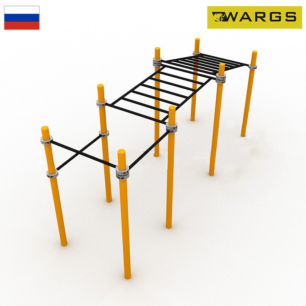 Детский рукоход двухсекционный с подъемом и 3 турника WARGS SP