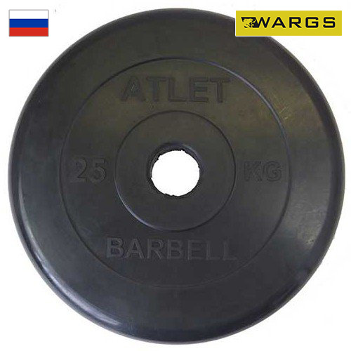 Диск обрезиненный d51мм MB Barbell WARGS AT 25кг черный MB-WARGS ATB51-25
