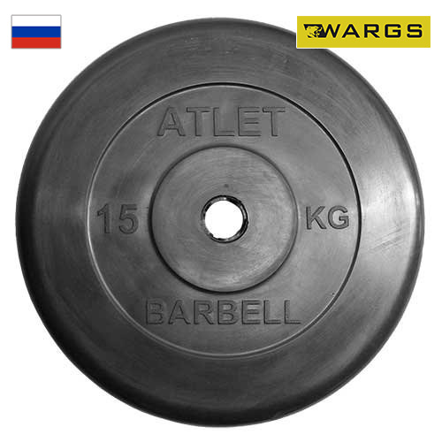 Диск обрезиненный d31мм MB Barbell WARGS AT 15кг черный MB-WARGS ATB31-15